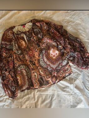 Vince Camuto Pink Brown Paisley Peasant Blouse